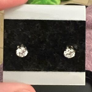 Classic Clear Crystal Stud Earrings - Silver Tone